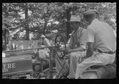 [Untitled photo, possibly related to: Farmers talking at county fair,…, Ohio, 1938