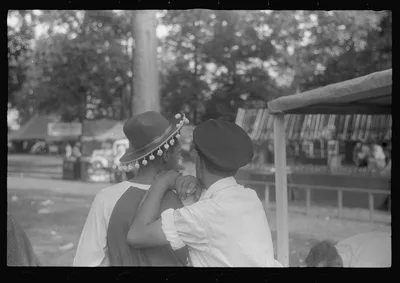 [Untitled photo, possibly related to: Spectators at county fair,…, Ohio, 1938