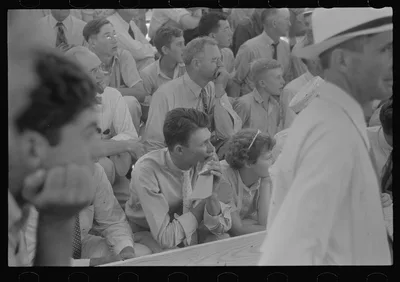 [Untitled photo, possibly related to: Spectators at sideshow, county…, Ohio, 1938