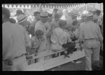 [Untitled photo, possibly related to: Spectators at county fair,…, Ohio, 1938